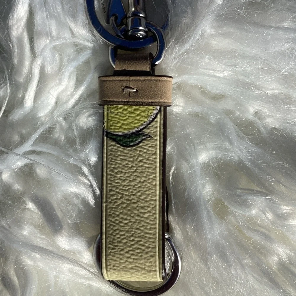 NWT Coach Trigger Snap Yellow Lemon Keychain Bag Charm with Silver Accents